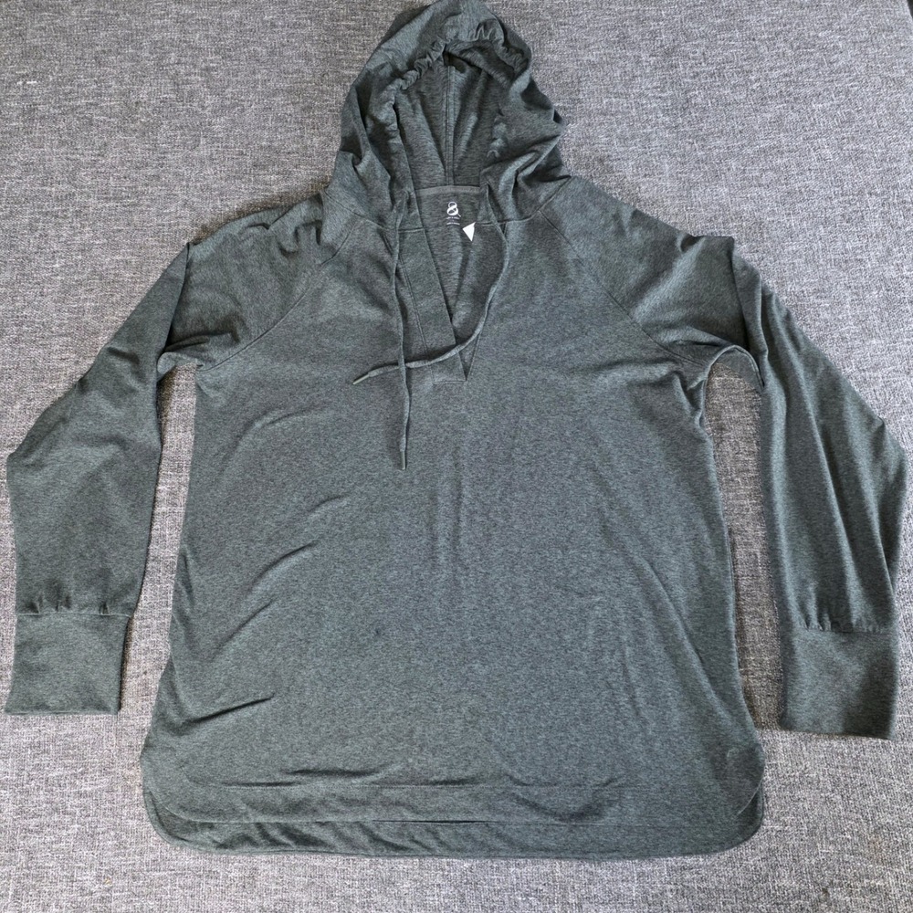 Nwt Lou & Grey Womens Heathered Grey V-Neck Hoodie Thumbhole Pullover L Read